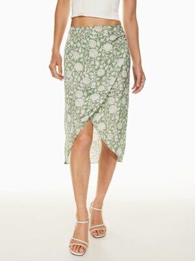 Aritzia Wilfred Cressida Satin Midi Skirt Wrap White Green Floral Size 00